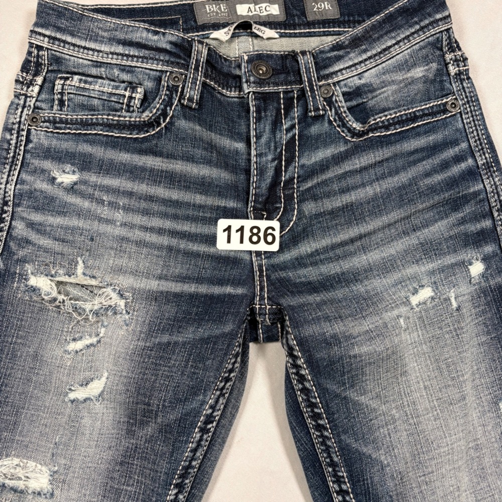 BKE Jeans Mens 29R Alec Straight Leg Blue Distressed Denim EUC - Picture 15 of 15